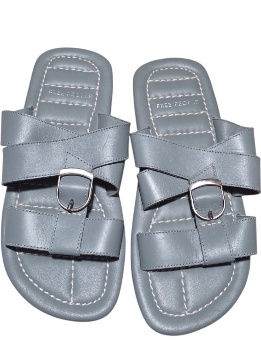 Free People Sloane Sandals Blue Leather Buckle Slide Flats Size 8 - Picture 2 of 9